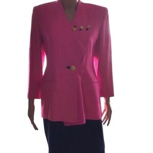 Pink military style blazer jacket and navy blue skirt VTG SUIT BRASS BUTTONS